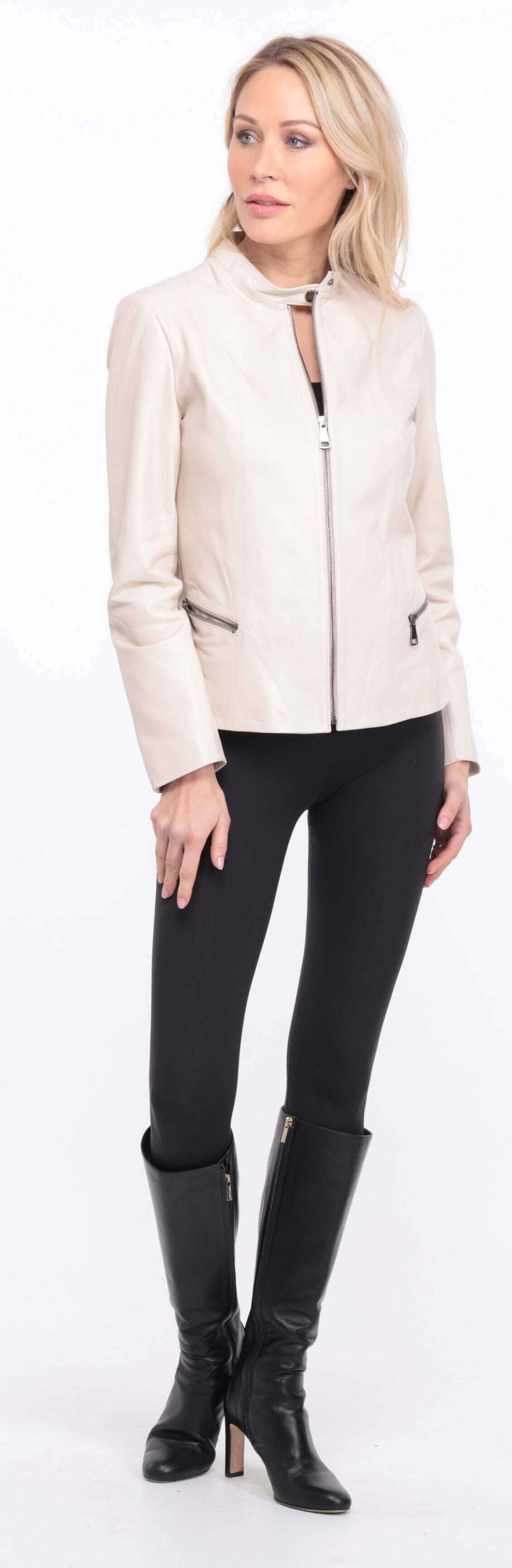 blouson cuir ecru christelle  (2)