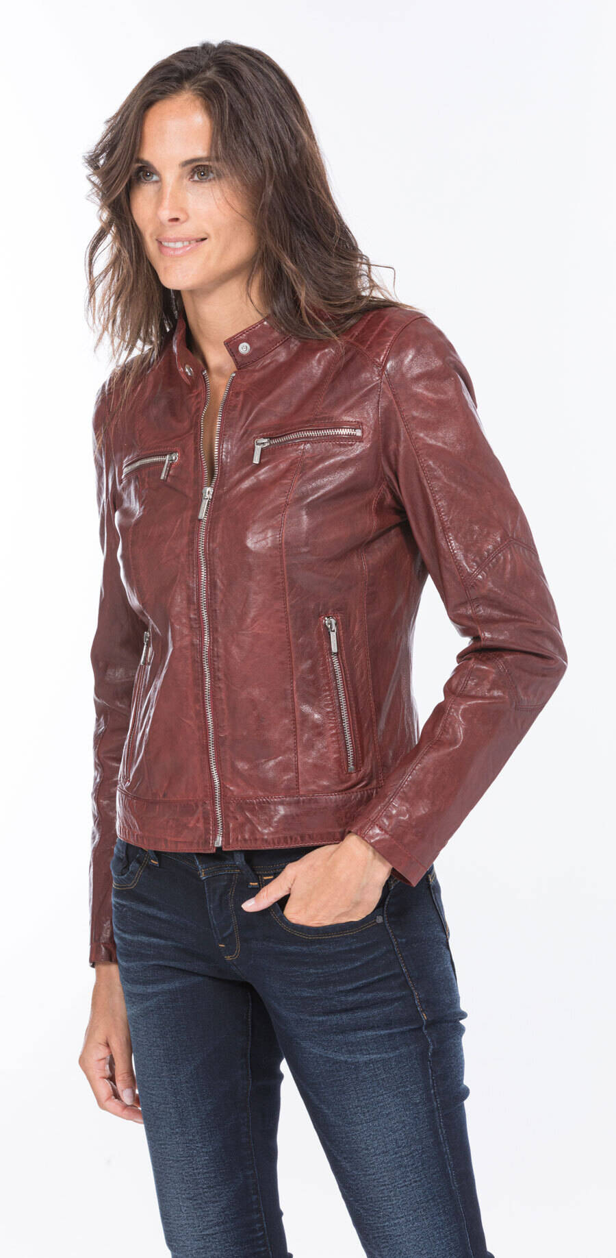 blouson cuir femme agneau rouge 101122 style motard (2)