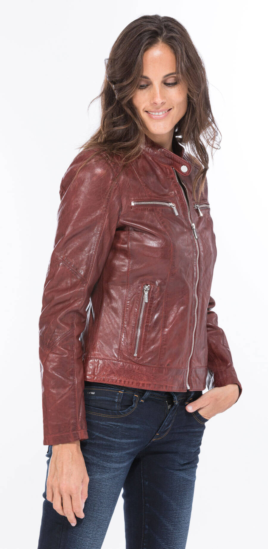 blouson cuir femme agneau rouge 101122 style motard (3)