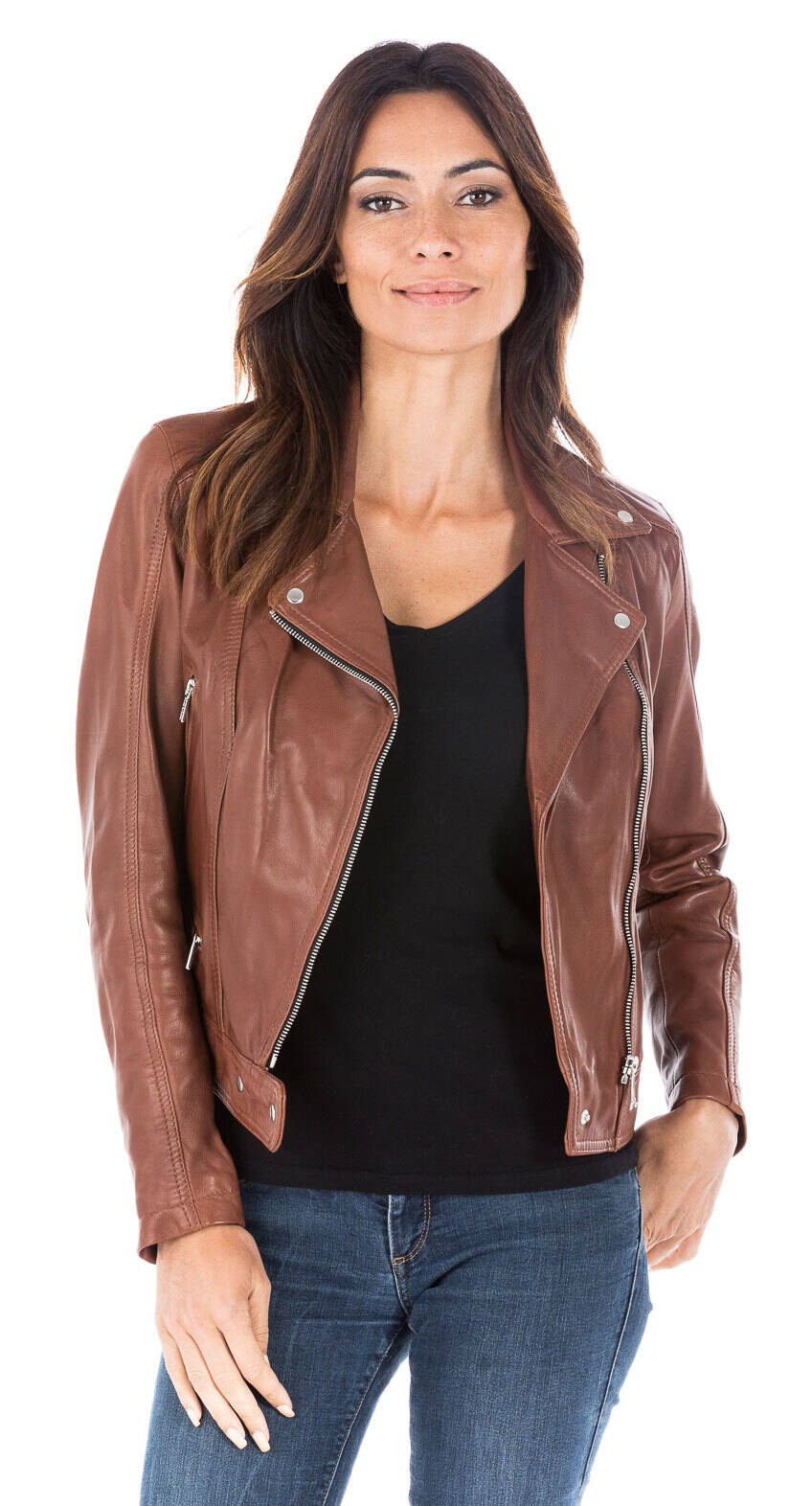 Blouson cuir femme dark cognac perfecto 101156-000124-1