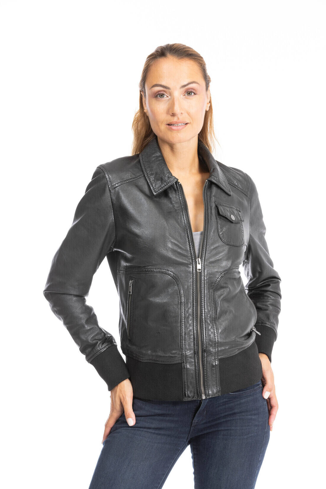 blouson cuir femme noir 64605 (2)