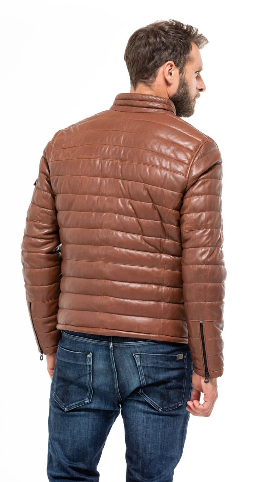 Blouson cuir homme agneau cognac 100973 doudoune mannequin (4)