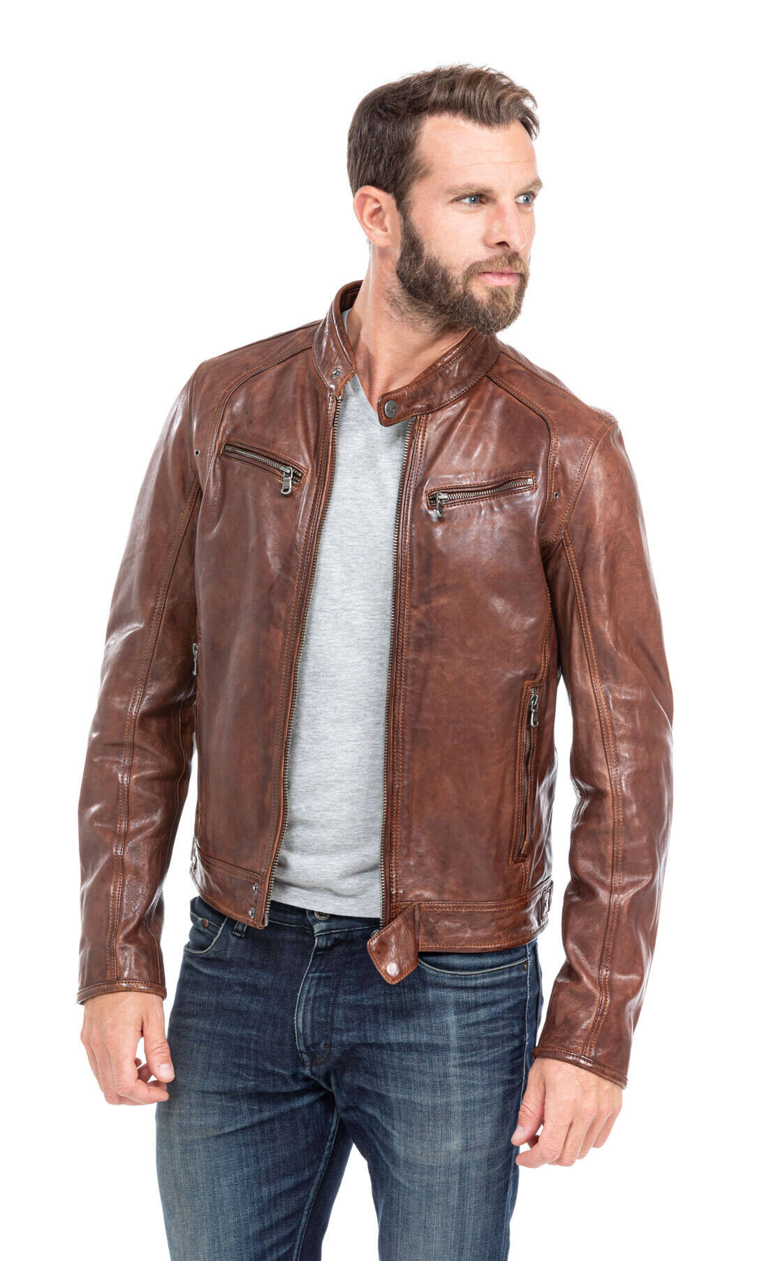 blouson cuir homme agneau tan florian style motard (1)