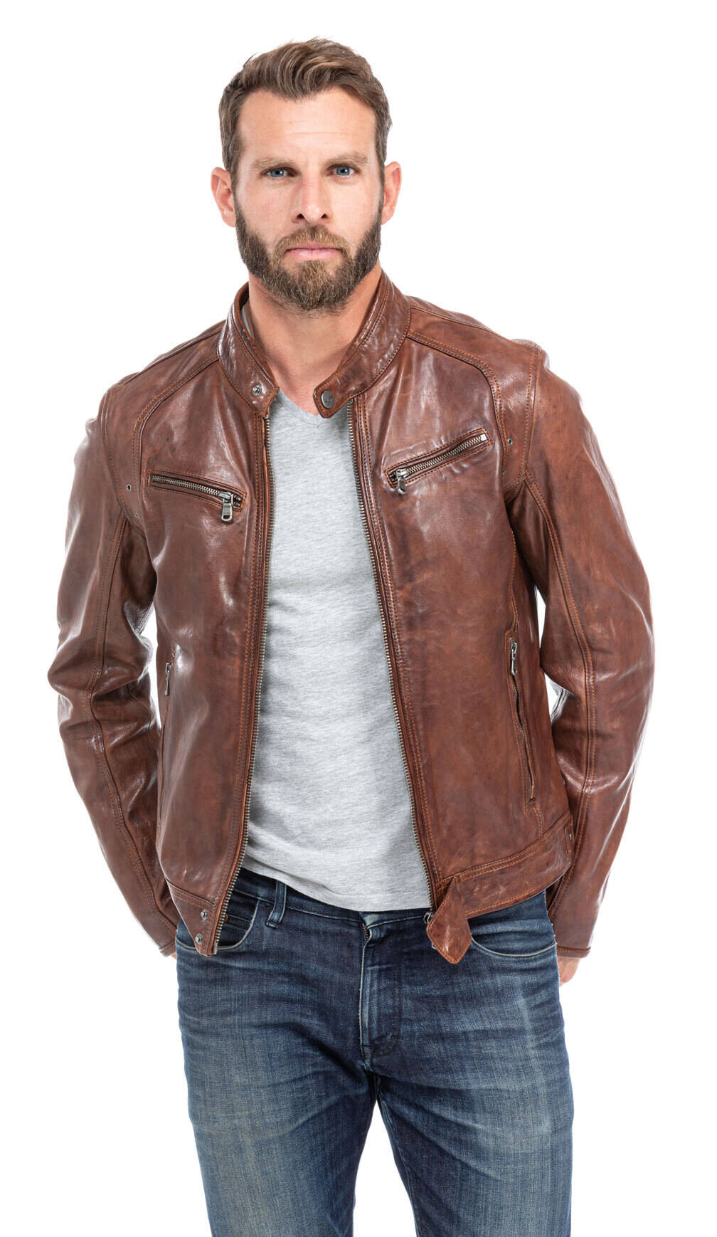 blouson cuir homme agneau tan florian style motard (2)