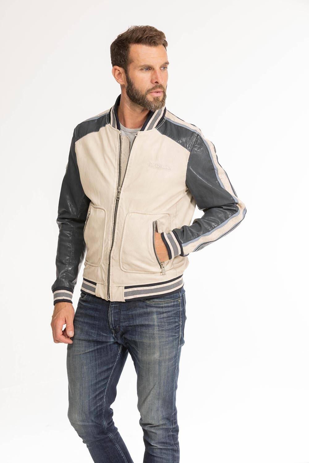 blouson cuir homme bombers fray beige navy (11)