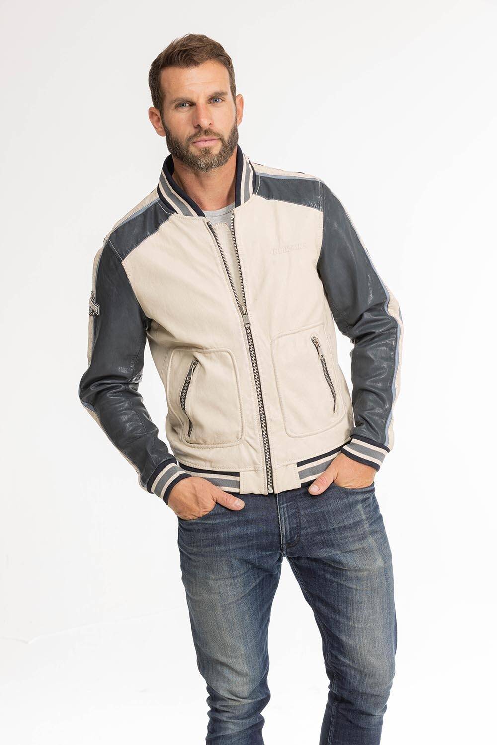 blouson cuir homme bombers fray beige navy (14)