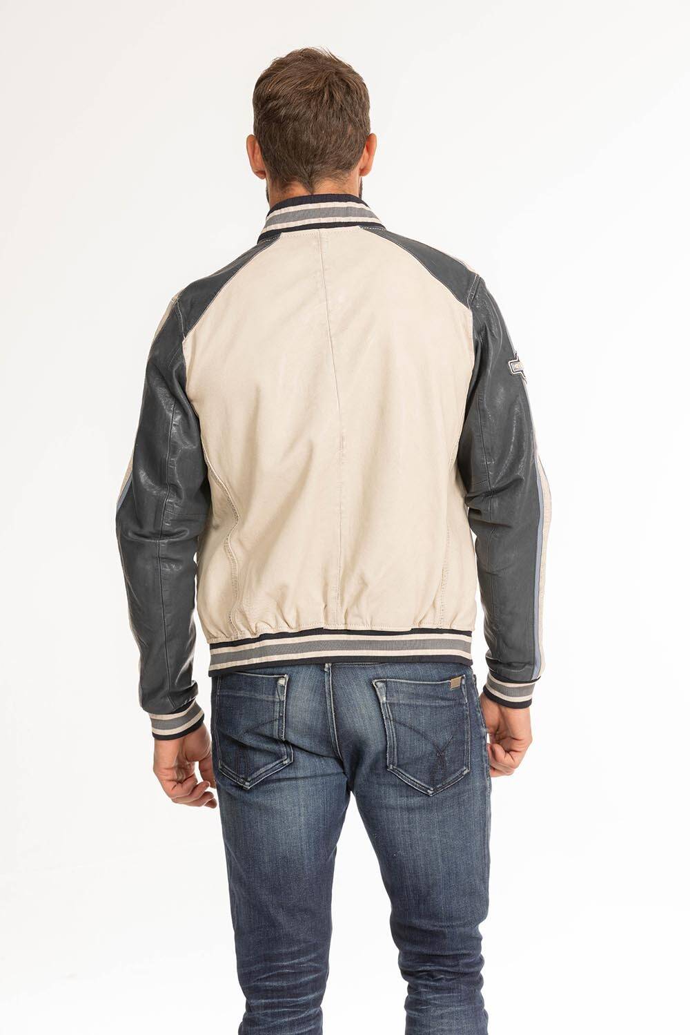 blouson cuir homme bombers fray beige navy (6)