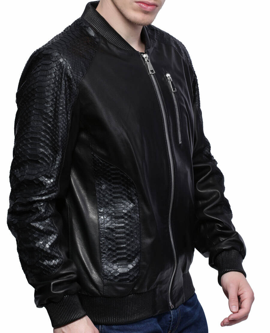 Blouson cuir homme brian agneau + python (1)