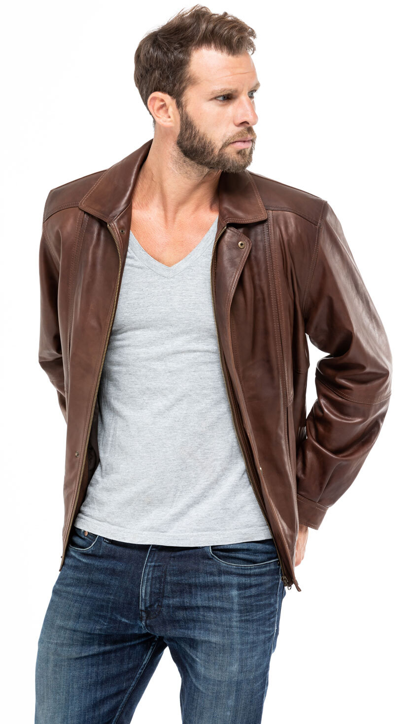 Blouson cuir homme diplomate c469 classique mannequin (3)