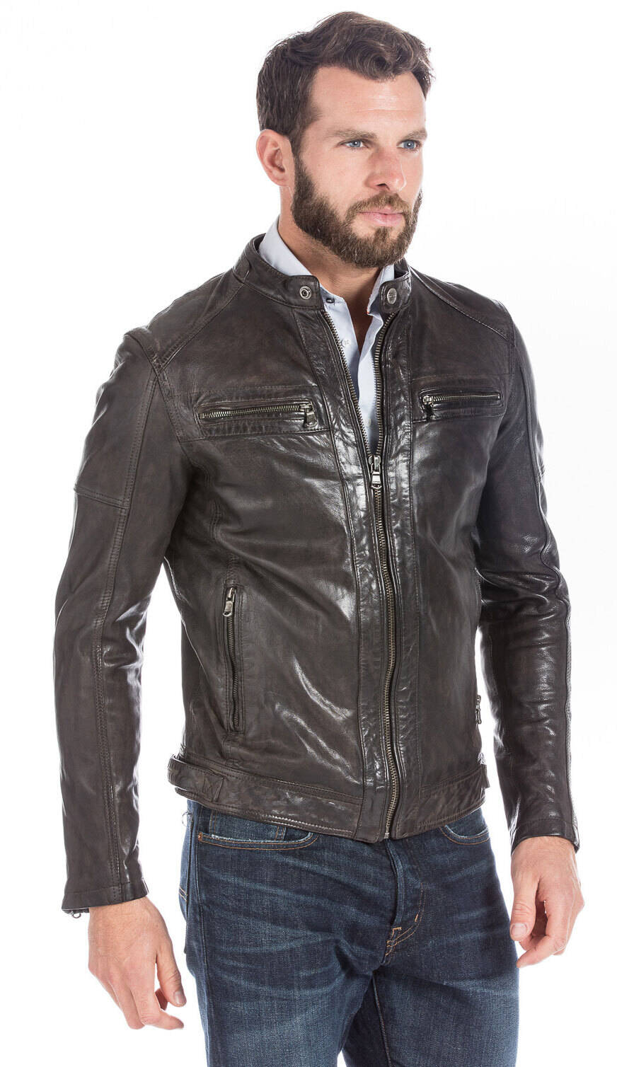 Blouson cuir homme esprit motard tendance 101046-13917