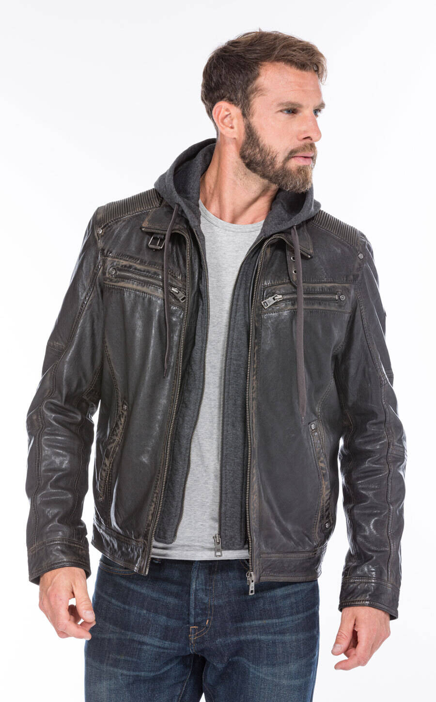 blouson cuir homme marron anicet à capuche  (10)