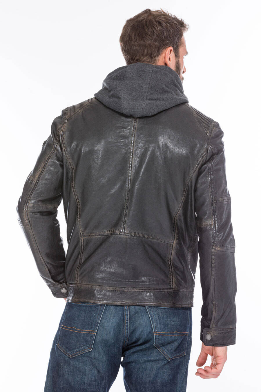 blouson cuir homme marron anicet à capuche  (5)