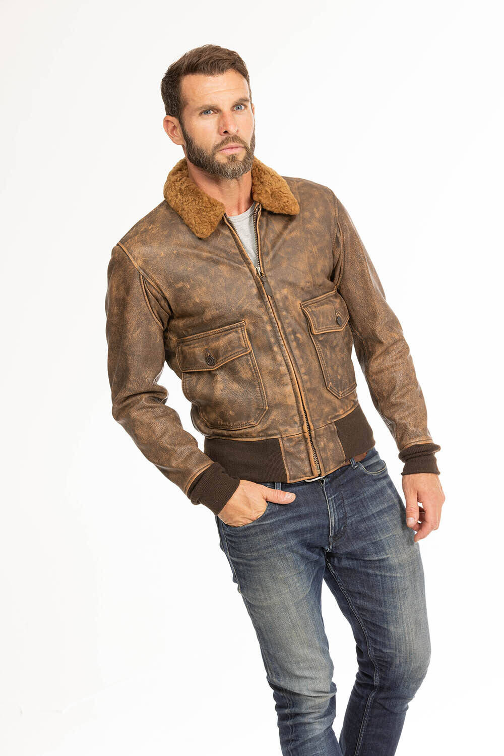 blouson cuir homme marron vieilli avenger cockpit (10)