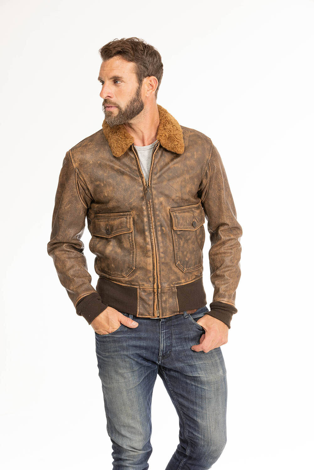 blouson cuir homme marron vieilli avenger cockpit (11)