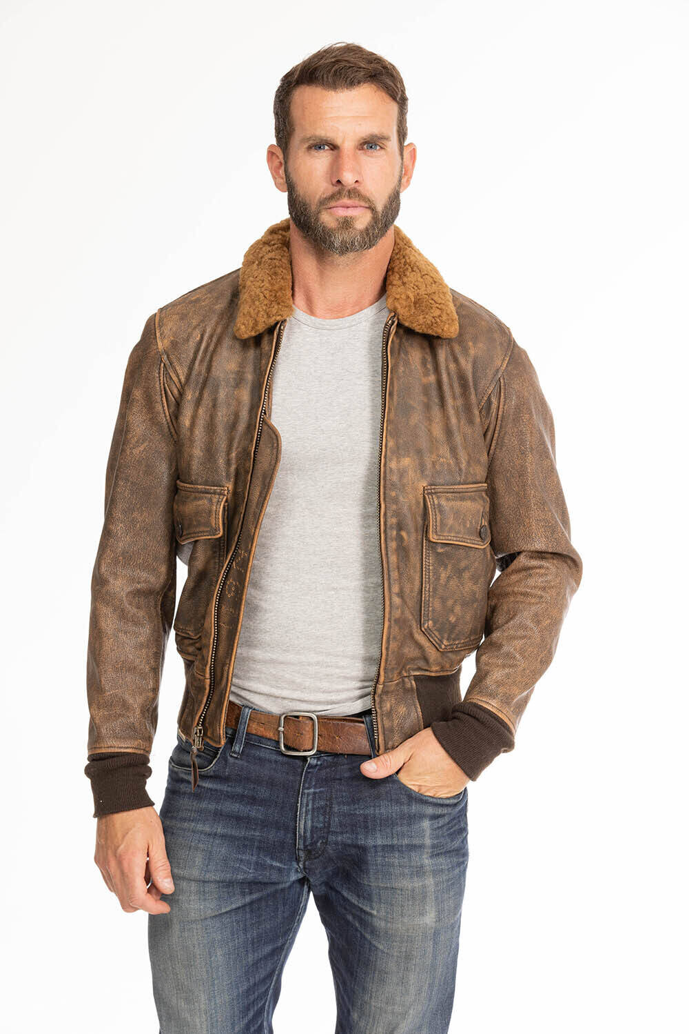 blouson cuir homme marron vieilli avenger cockpit (1)