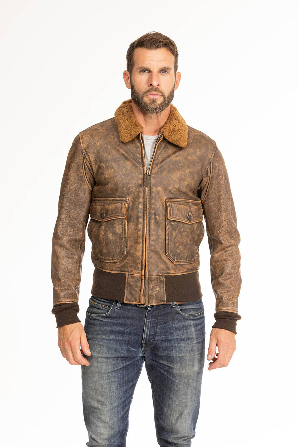 blouson cuir homme marron vieilli avenger cockpit (8)