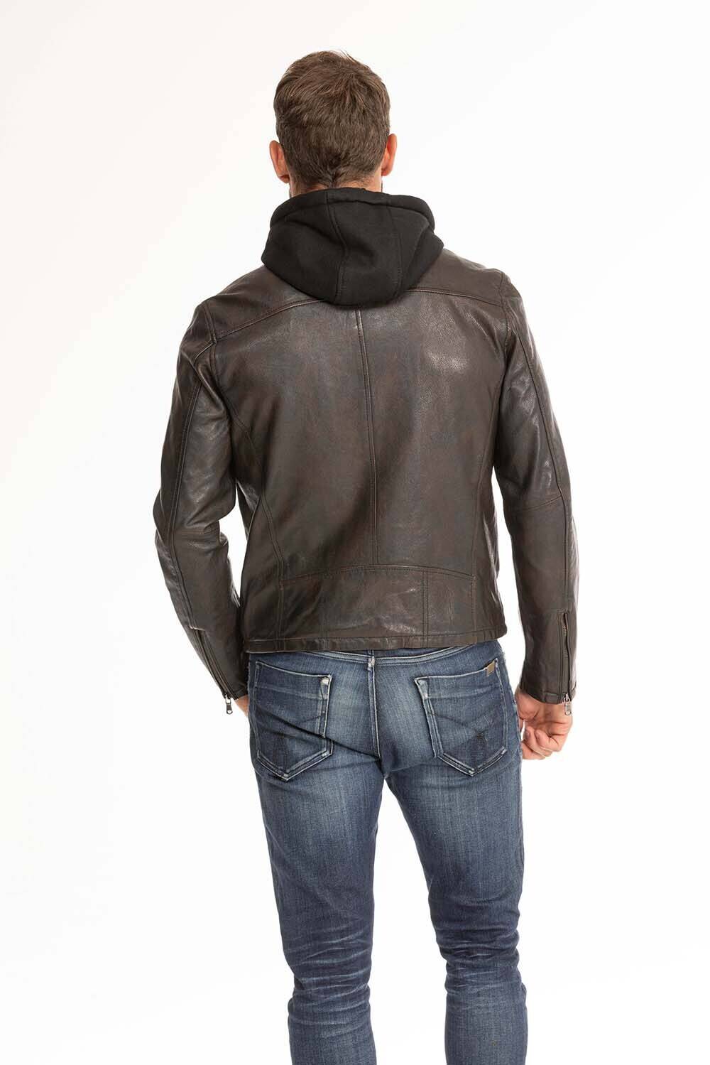 blouson cuir homme noir marron 102944 capuche  (8)