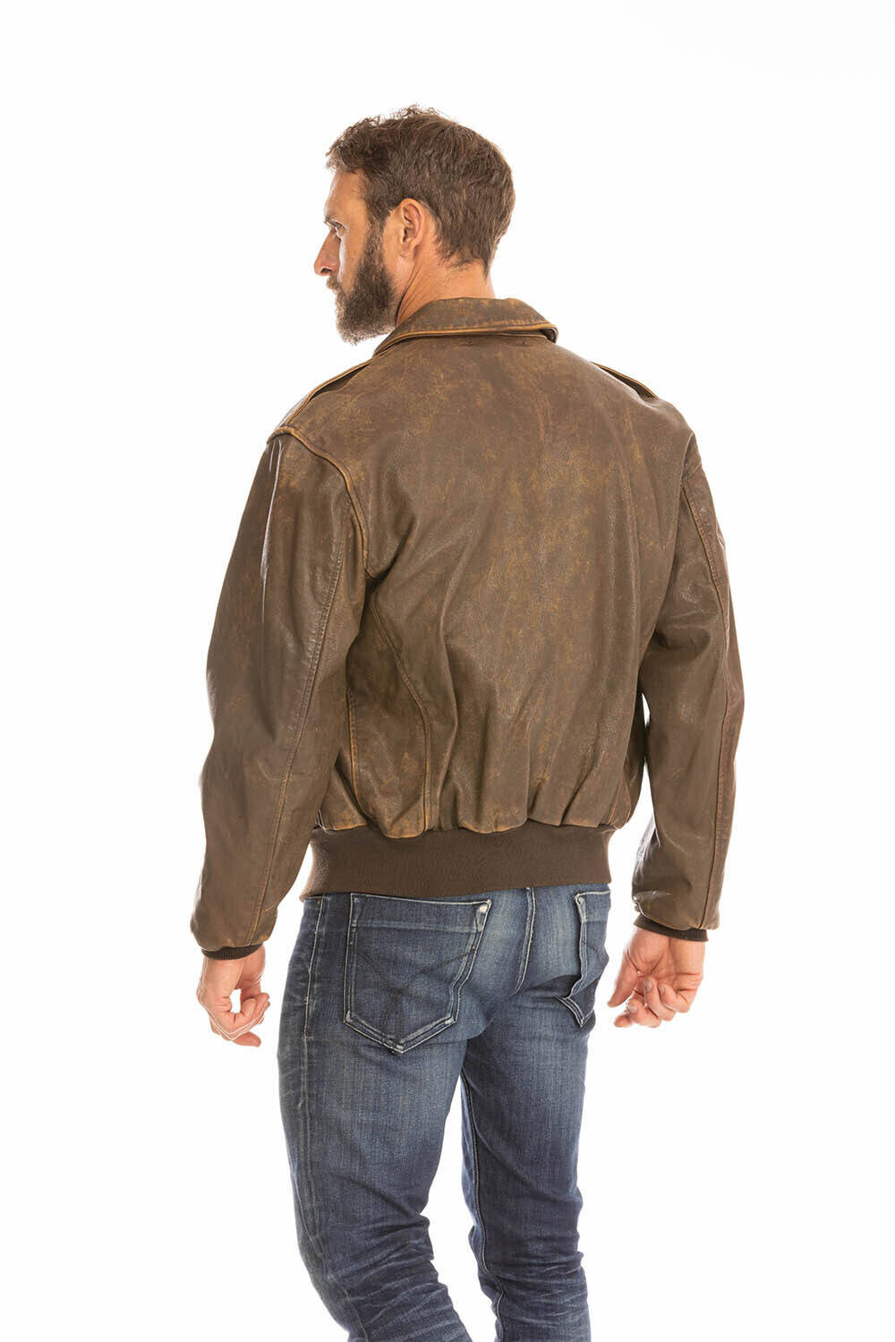 blouson cuir homme pilote aviateur marron vieilli mustang cockpit (10)