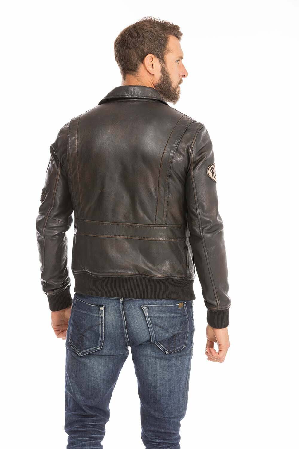 blouson cuir homme pilote marron racer (5)