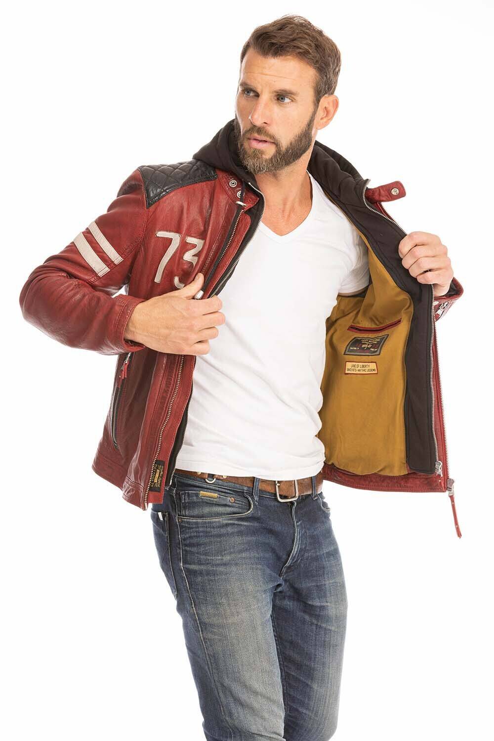 blouson cuir homme rouge 102555 motard capuche (11)