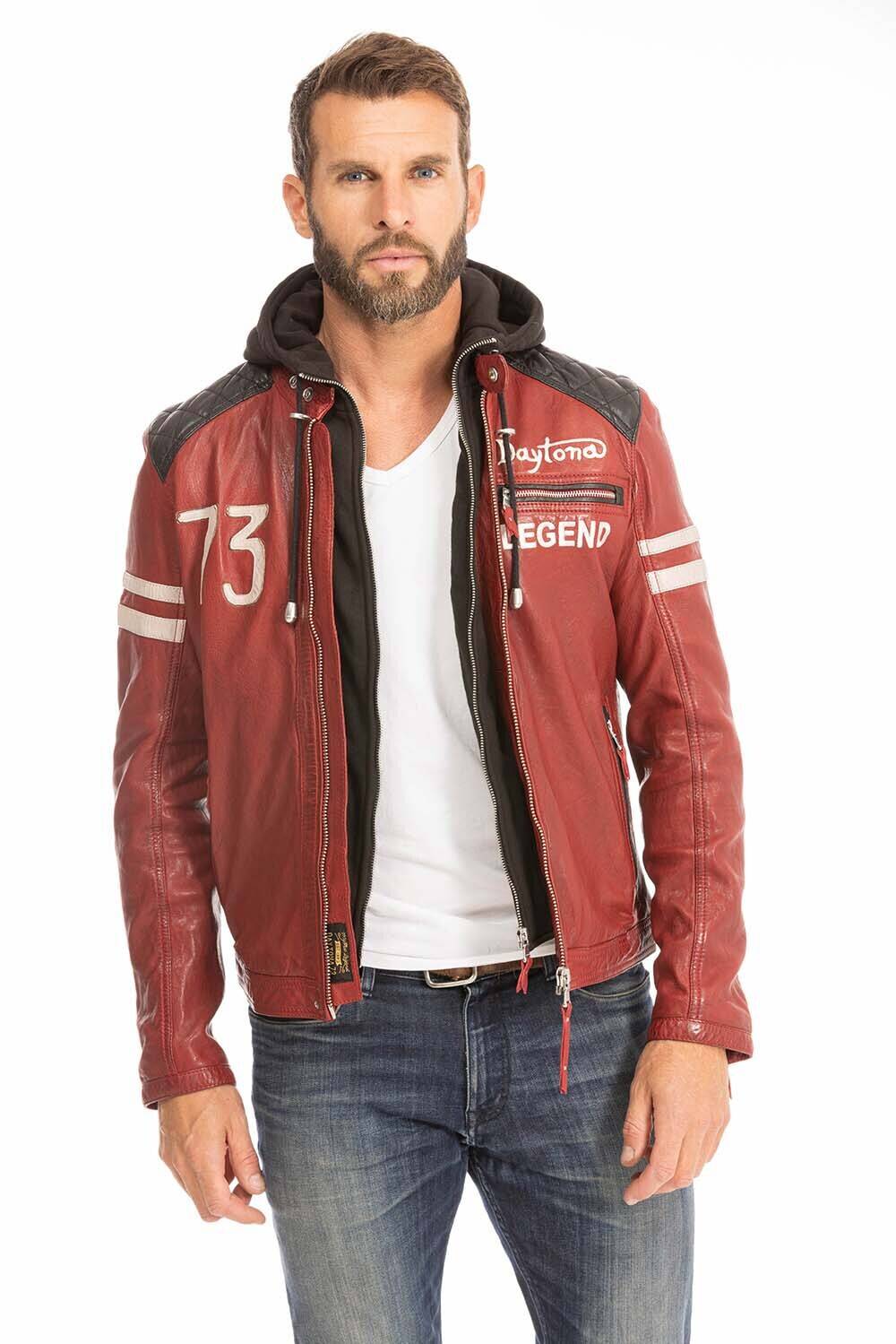 blouson cuir homme rouge 102555 motard capuche (1)