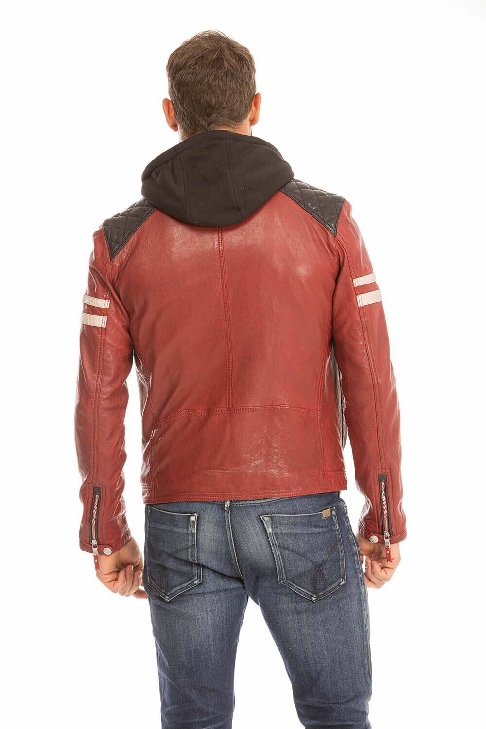 blouson cuir homme rouge 102555 motard capuche (8)