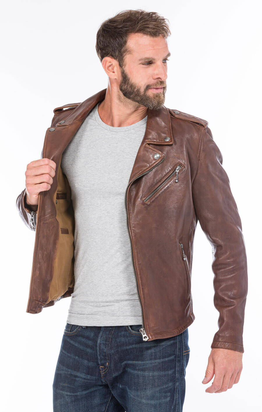 blouson cuir homme style biker perfecto 101485 cognac foncé  (11)