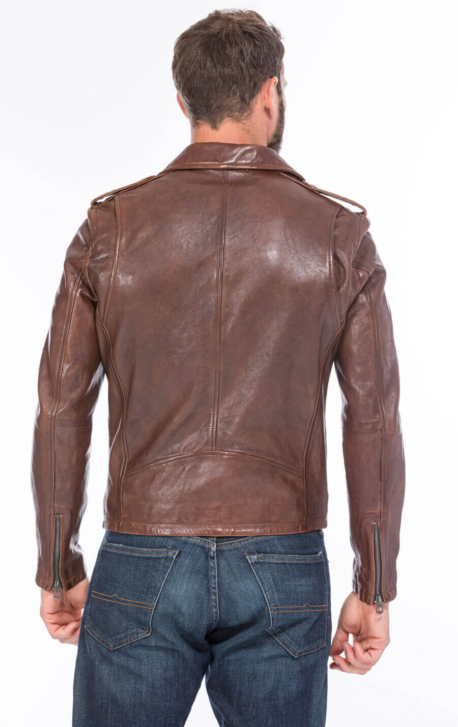 blouson cuir homme style biker perfecto 101485 cognac foncé  (6)