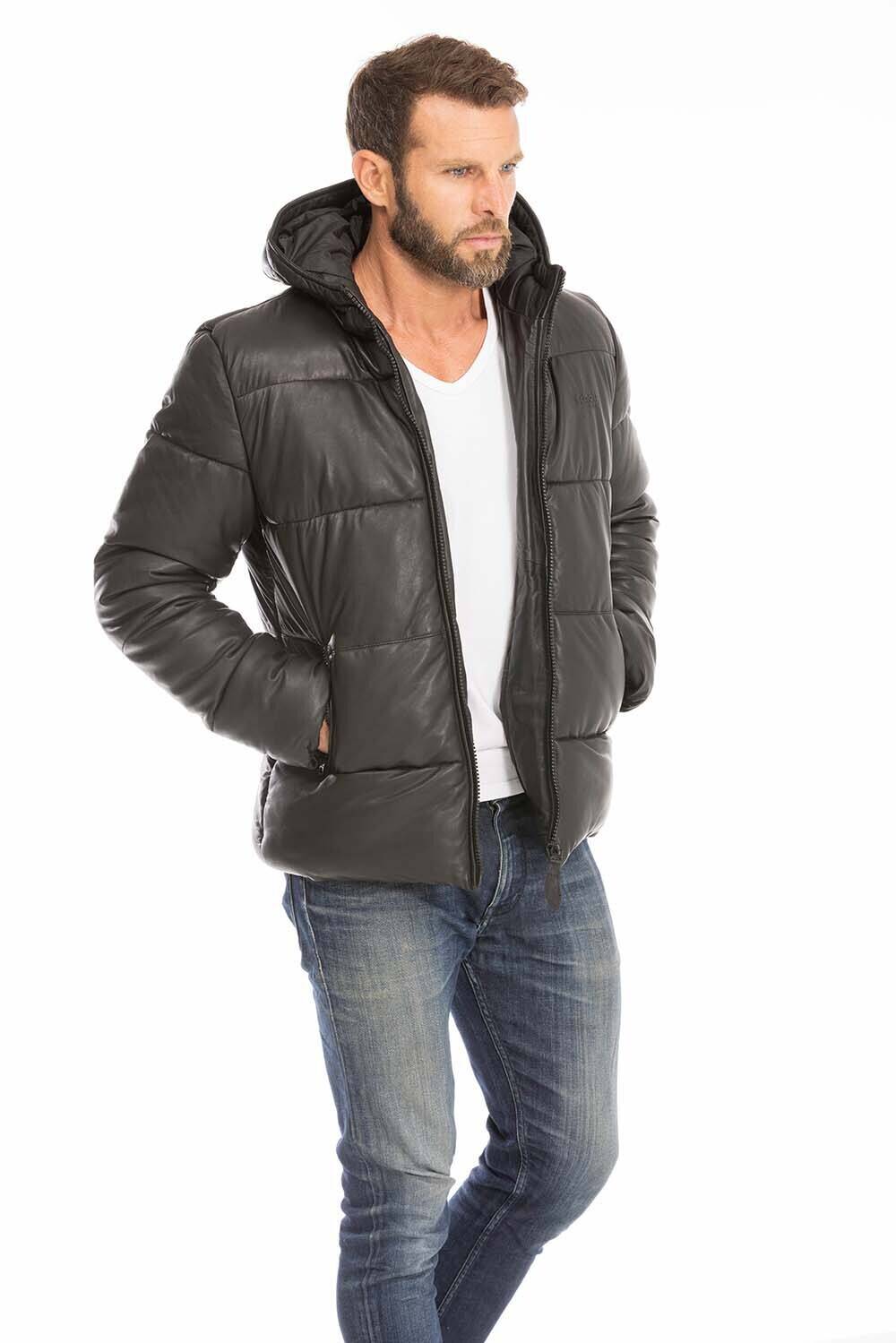 blouson cuir homme style doudoune noir schott oklahoma capuche (3)