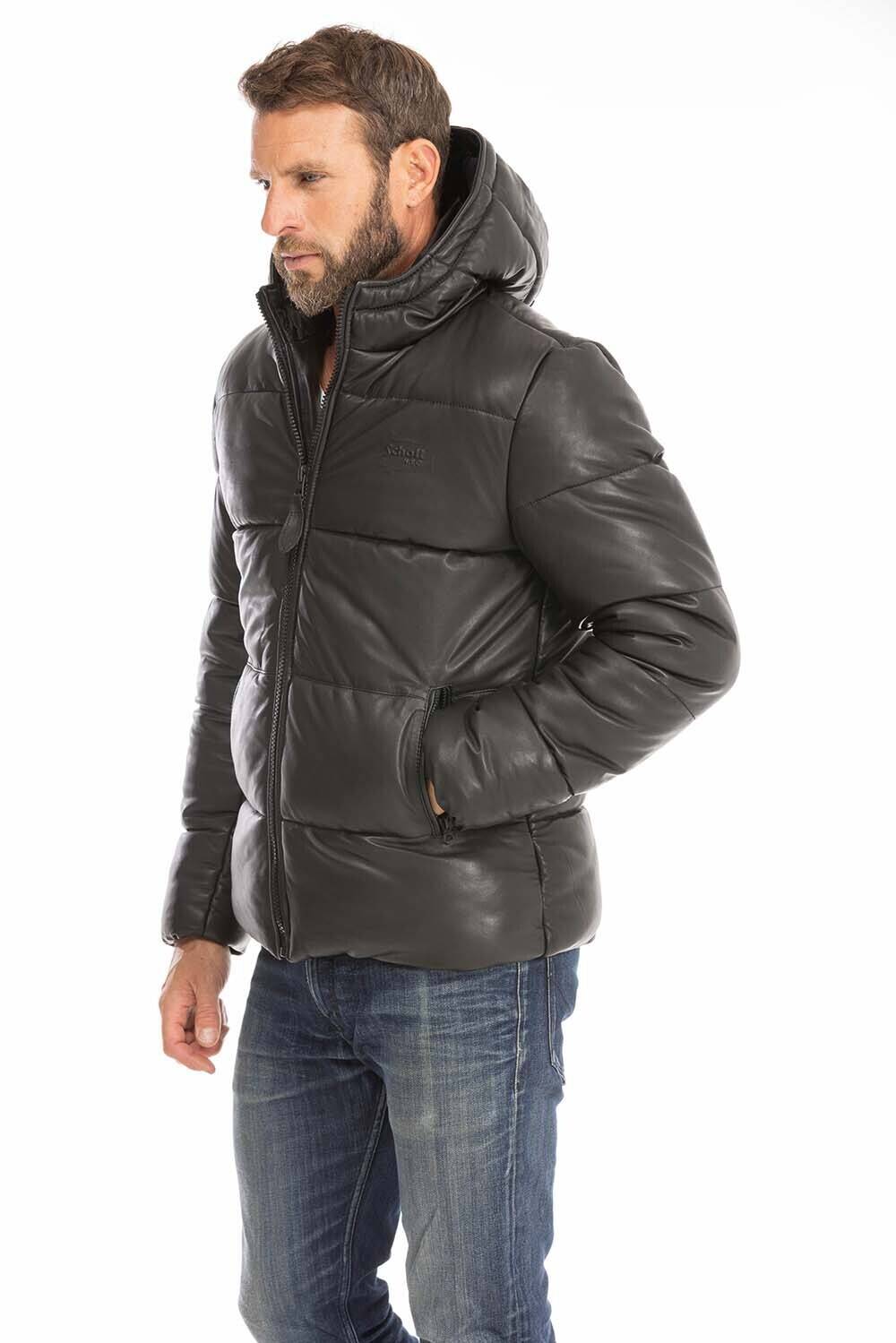 blouson cuir homme style doudoune noir schott oklahoma capuche (8)