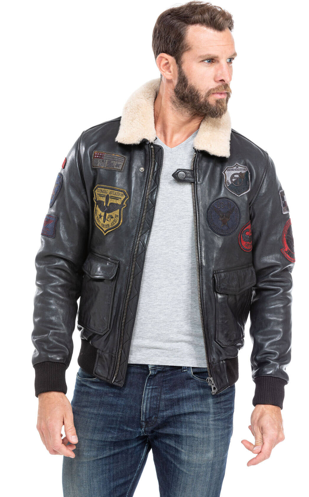 blouson cuir homme style pilote aviateur mythic noir  (1)