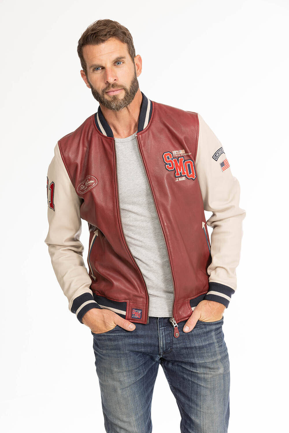 blouson cuir homme teddy rouge beige steeve mc queen cooler king (3)