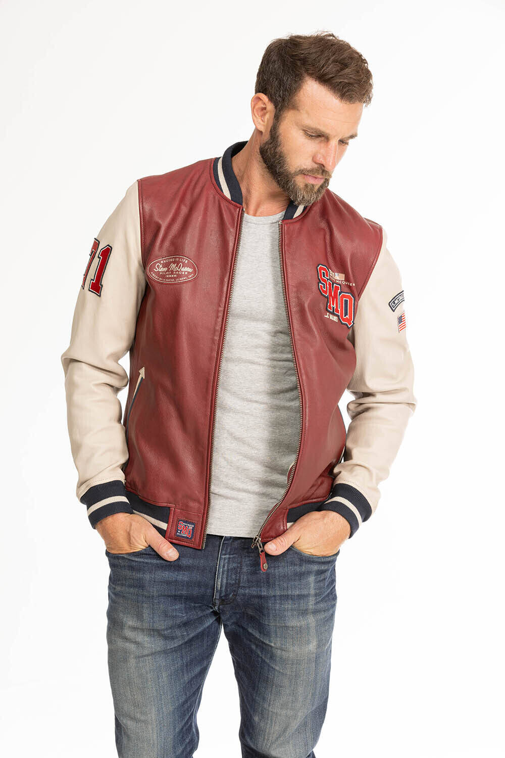 blouson cuir homme teddy rouge beige steeve mc queen cooler king (4)