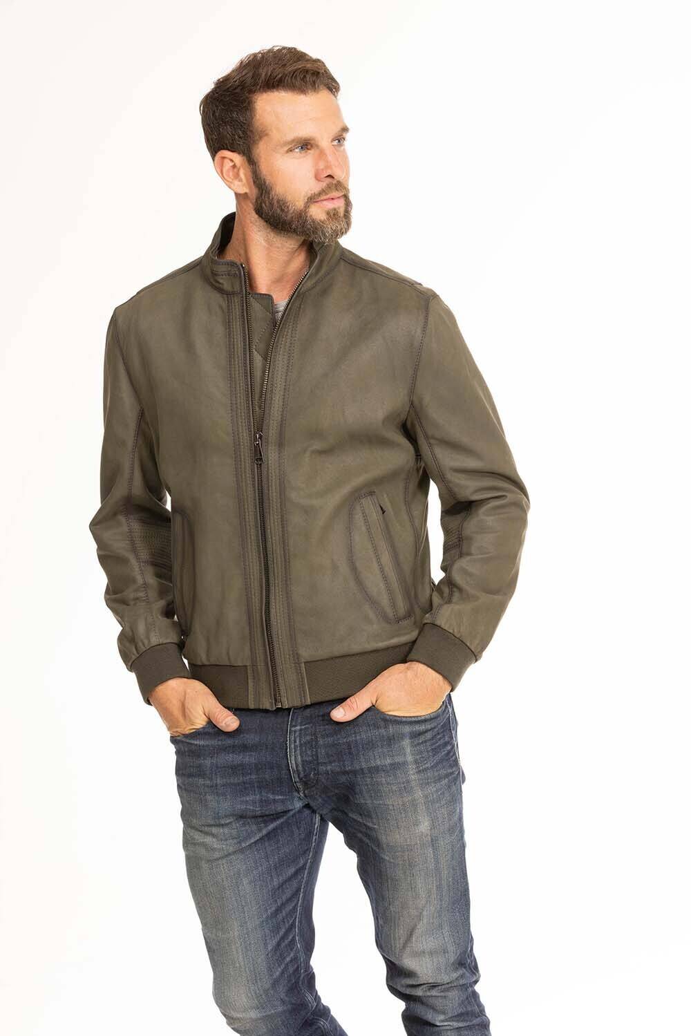 blouson cuir homme vert Gervin (10)