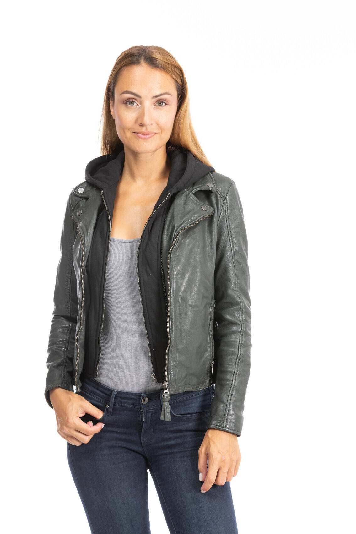 blouson cuir yvie olive (2)