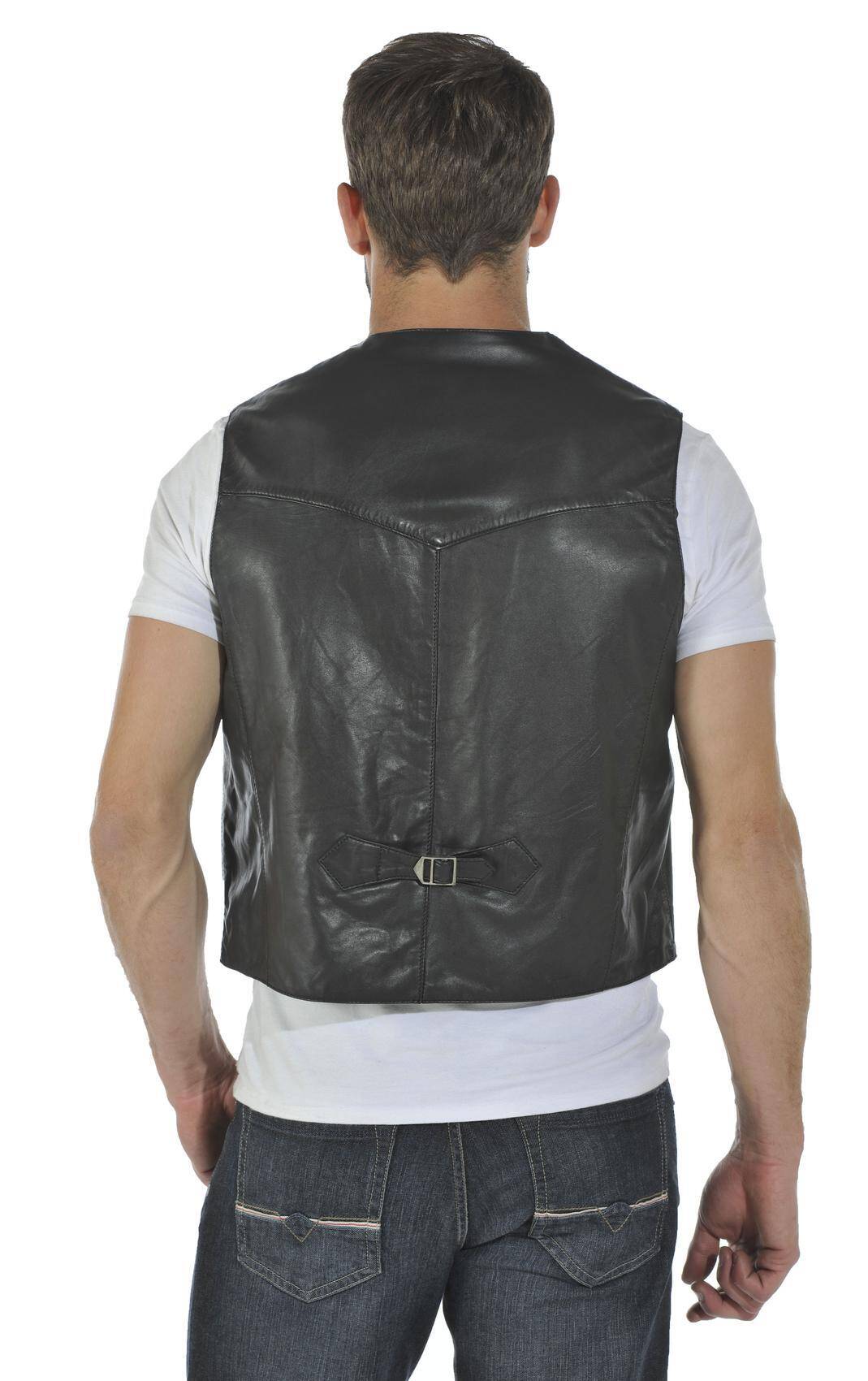 gilet sans manches en cuir pour homme  noir gilet cuir dos