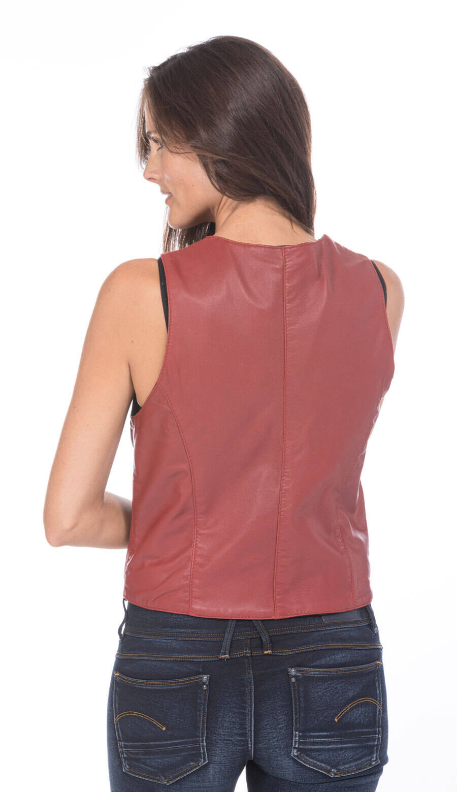 gilet en cuir d'agneau rouge sans manches lady (3)