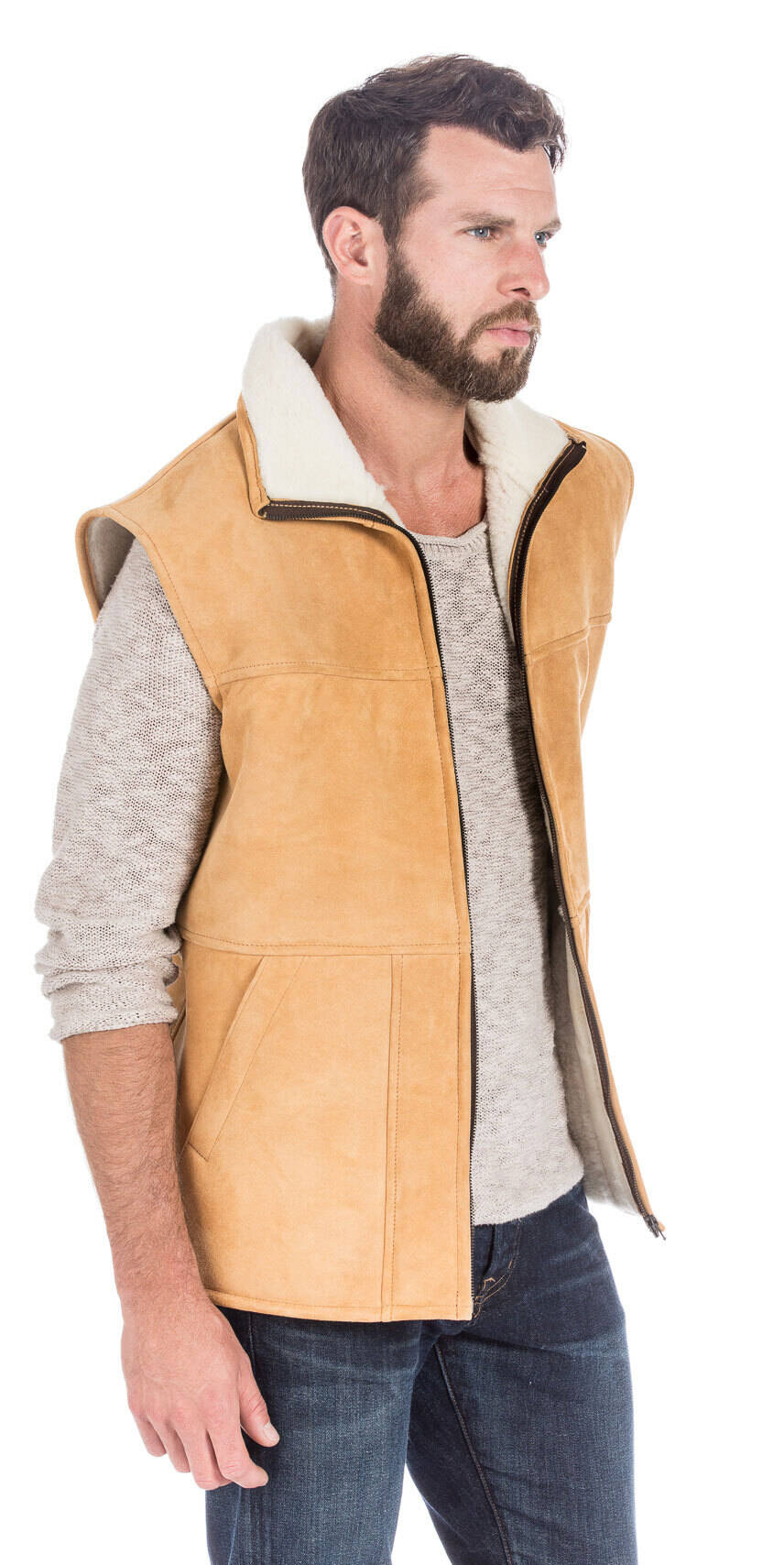 Gilet sans manches mouton naturel zippé NORE-14350