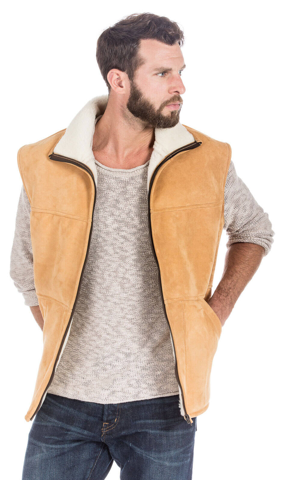 Gilet sans manches mouton naturel zippé NORE-14351