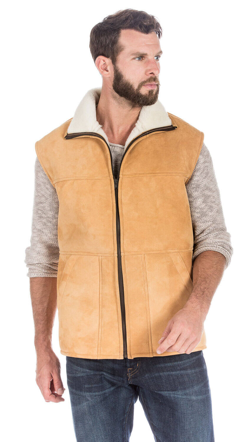 Gilet sans manches mouton naturel zippé NORE-14359