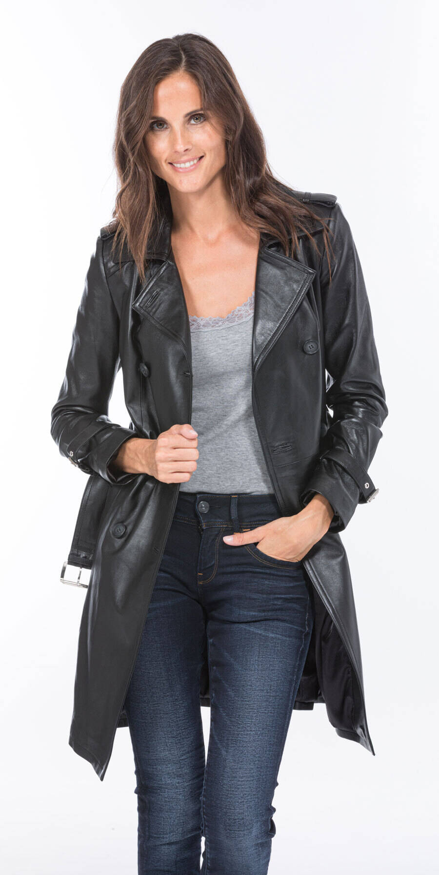 manteau cuir  femem agneau noir trench  (6)