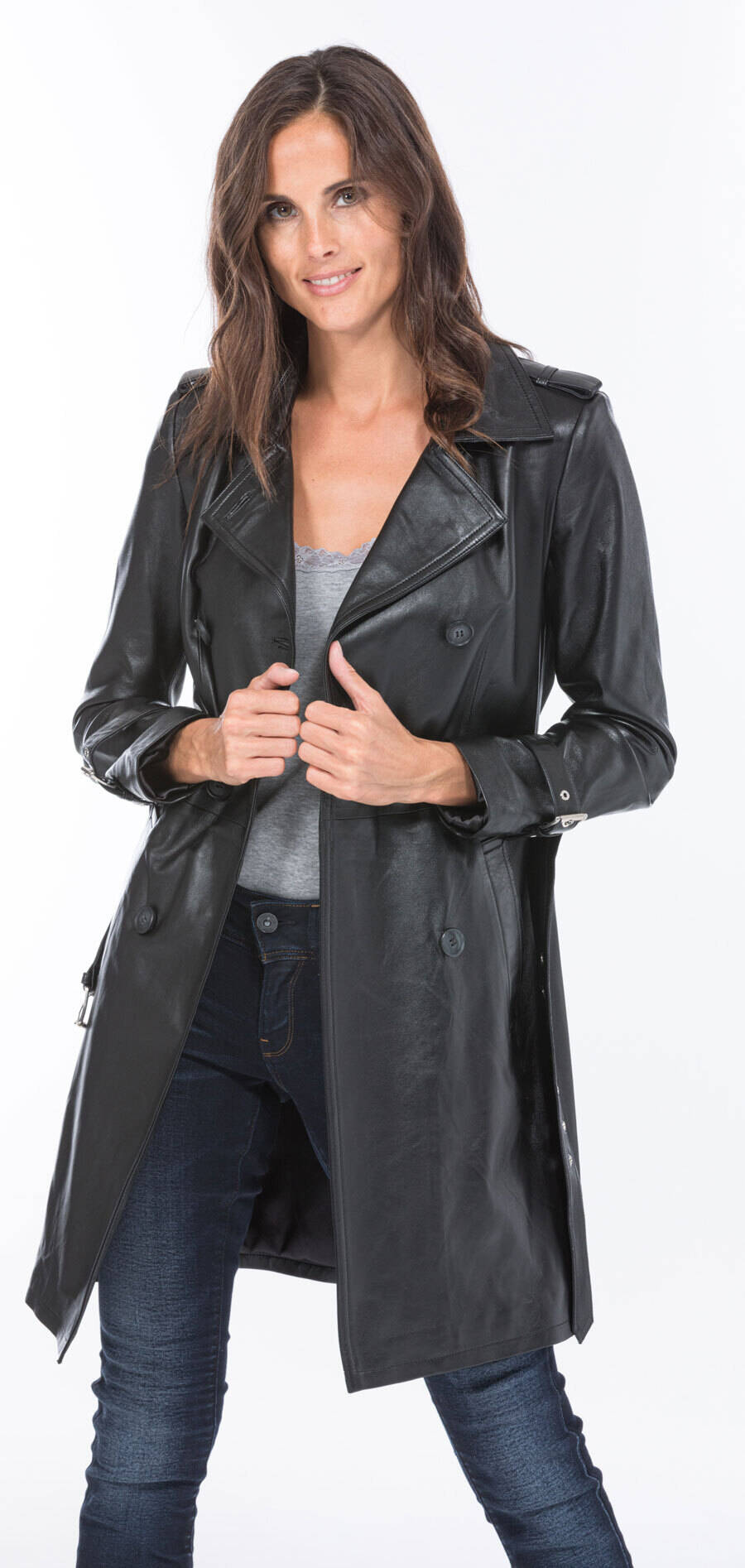 manteau cuir  femem agneau noir trench  (8)