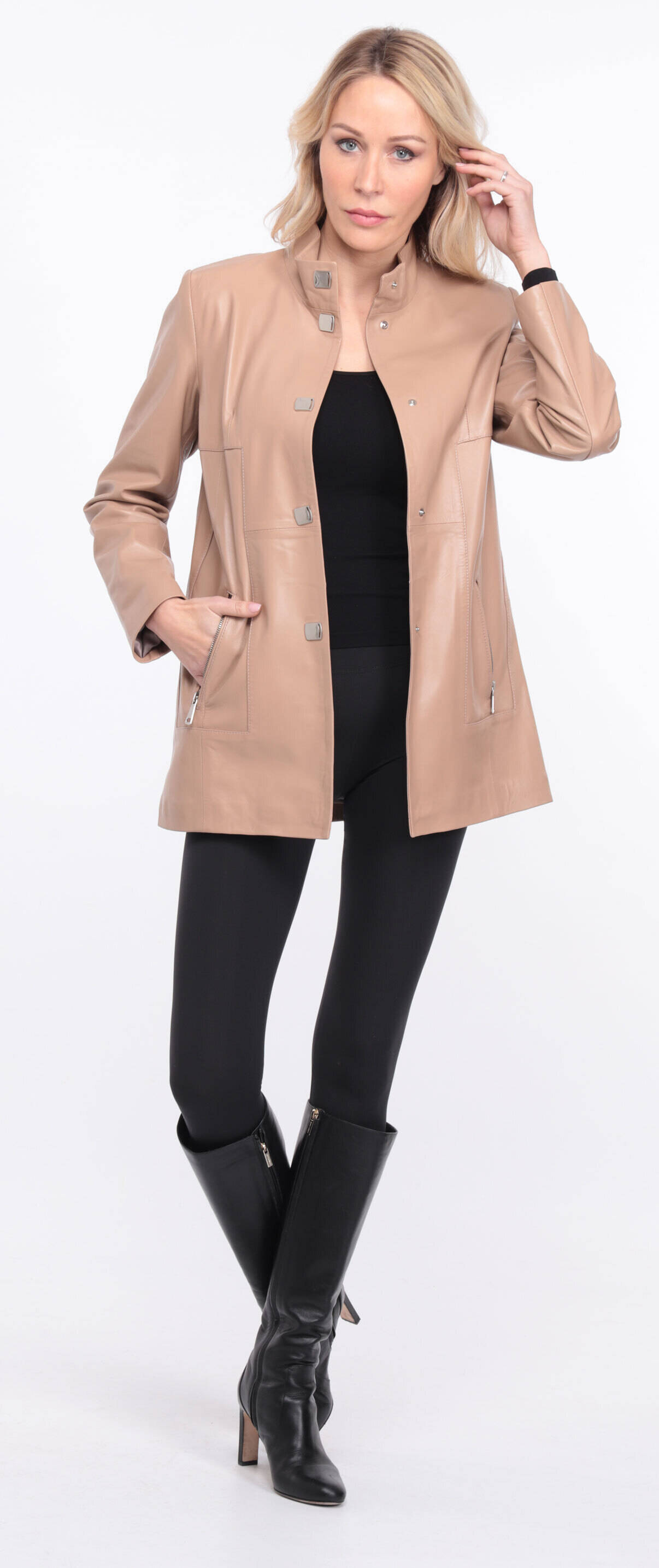 manteau cuir olivia beige  (12)