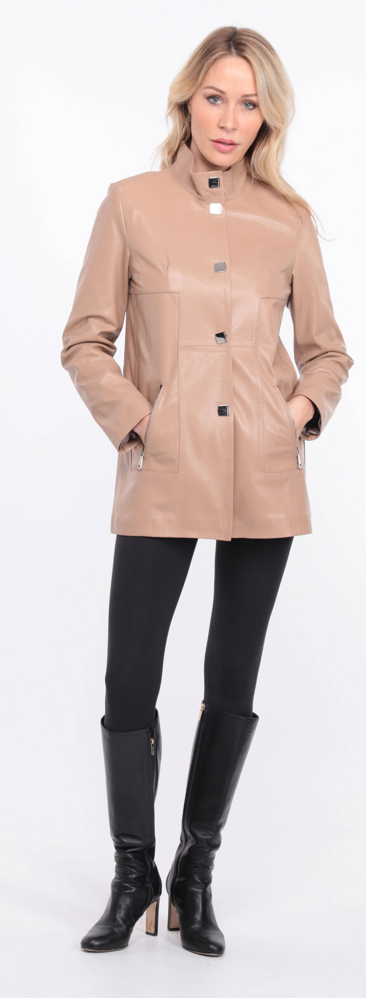 manteau cuir olivia beige  (2)