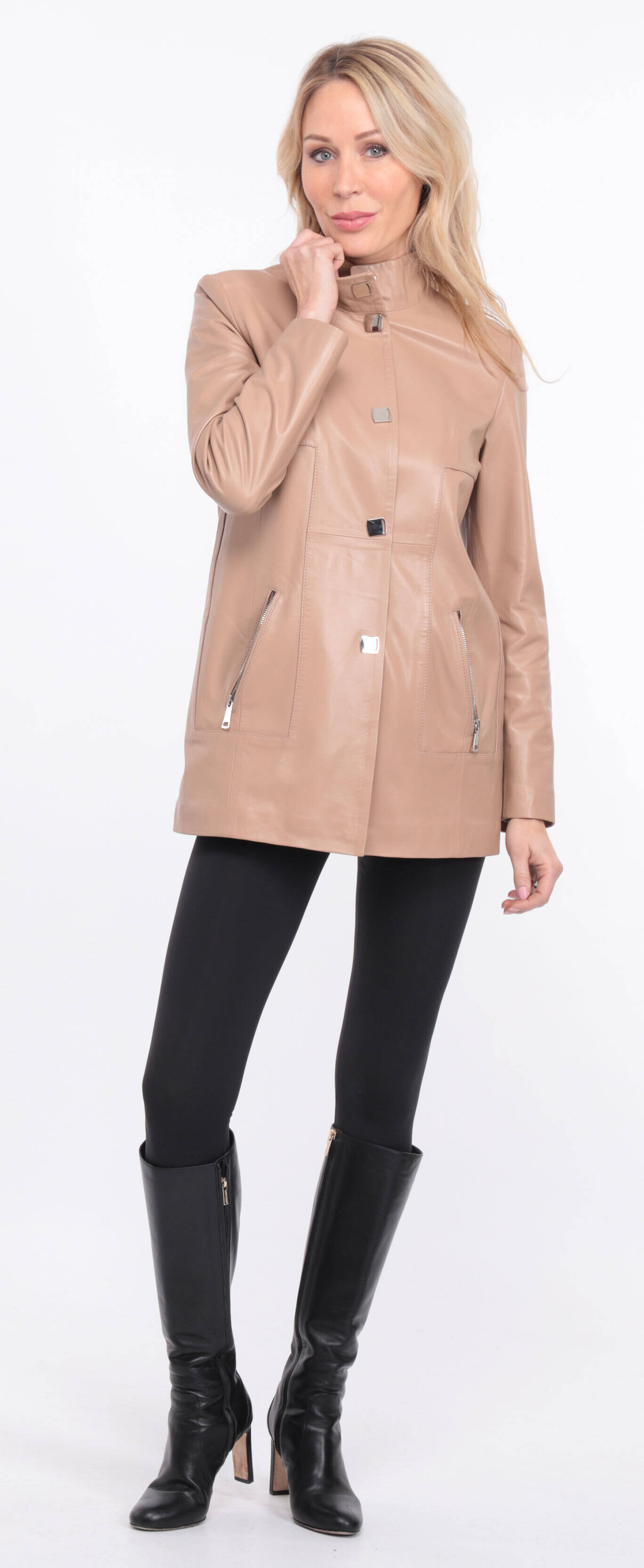 manteau cuir olivia beige  (3)