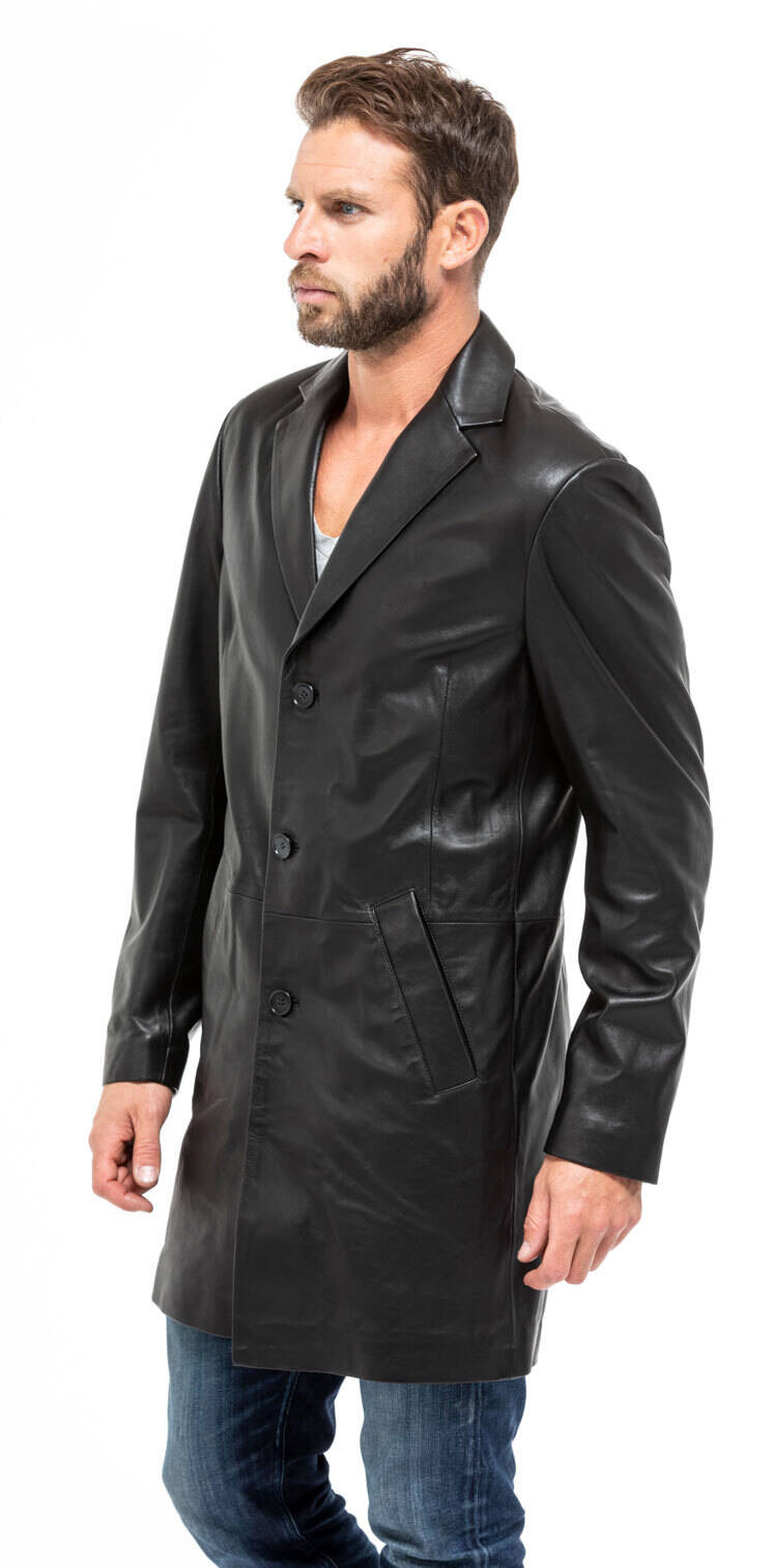 Veste blazer longue 2160 agneau noir manteau classique mannequin (4)