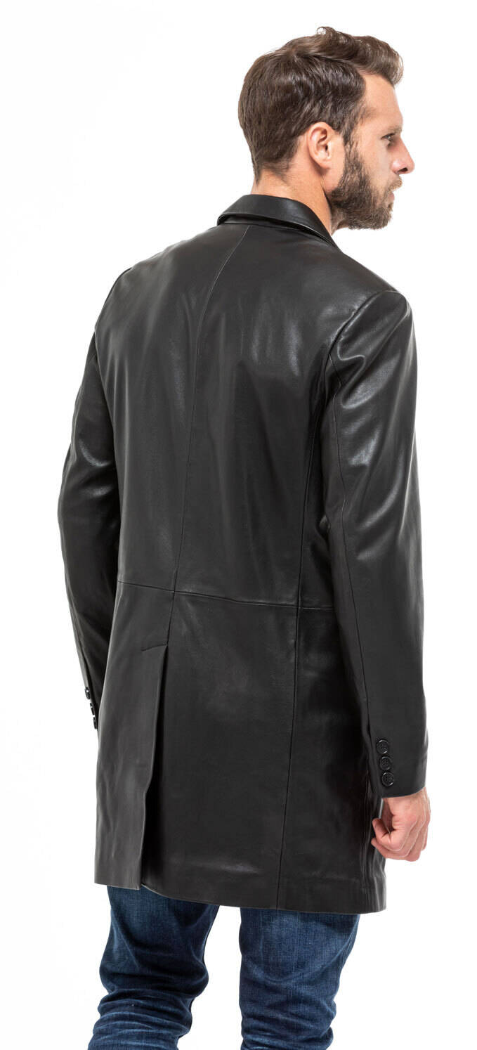 Veste blazer longue 2160 agneau noir manteau classique mannequin (5)