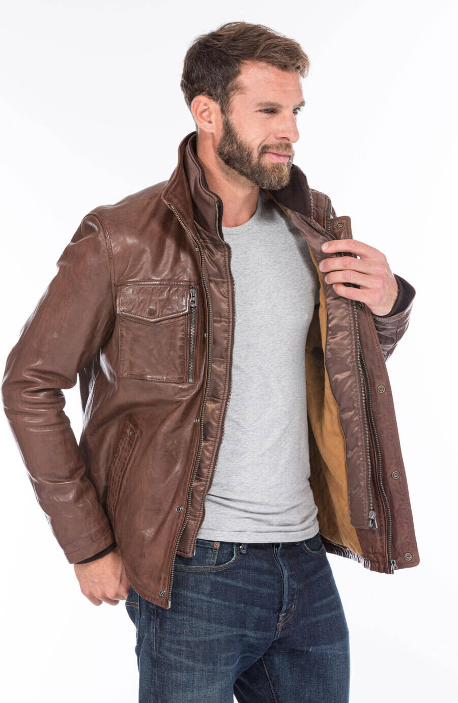 veste cuir homme demi longueur tendance 101455 bison (10)