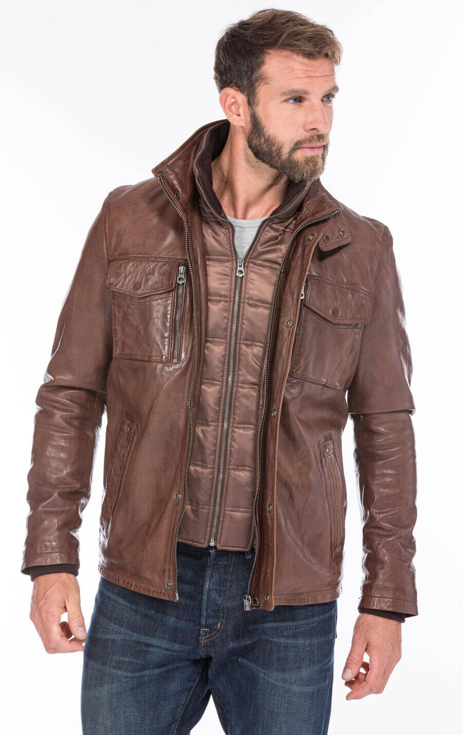 veste cuir homme demi longueur tendance 101455 bison (9)