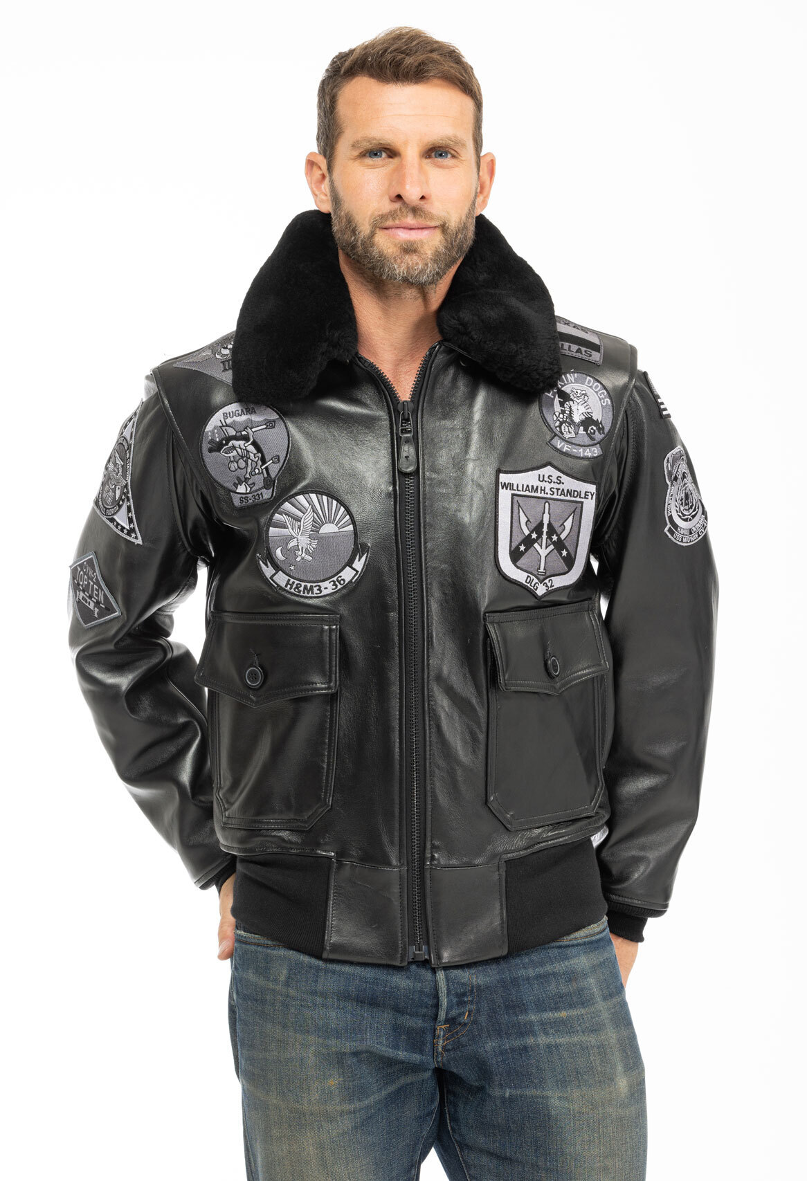 blouson cuir homme Cockpit Usa aviateur Z21W106-NOIR-3662